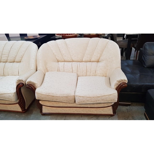 89 - Classic Style Sofa Set Incl. 2 x 3-Seater Sofas and 2-Seater Sofa in Beige Fabric with Wooden Frame