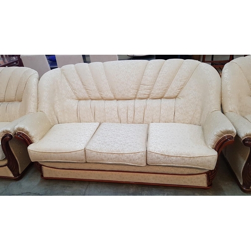 89 - Classic Style Sofa Set Incl. 2 x 3-Seater Sofas and 2-Seater Sofa in Beige Fabric with Wooden Frame