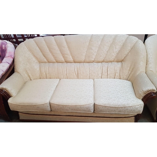 89 - Classic Style Sofa Set Incl. 2 x 3-Seater Sofas and 2-Seater Sofa in Beige Fabric with Wooden Frame