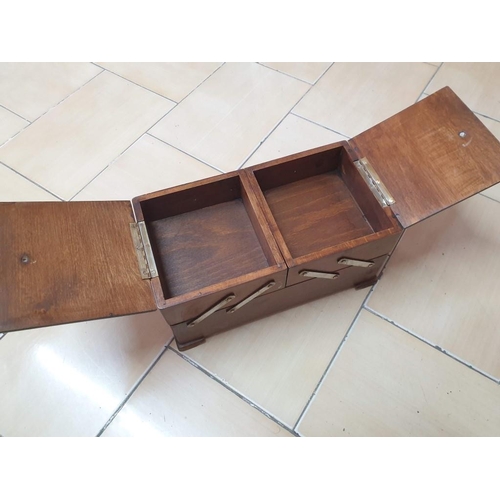 9 - Vintage Wooden Cantilever Sewing Box with Carrying Handles (Approx 30cm x 16cm x 15cm)