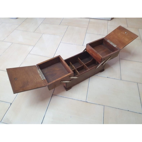 9 - Vintage Wooden Cantilever Sewing Box with Carrying Handles (Approx 30cm x 16cm x 15cm)