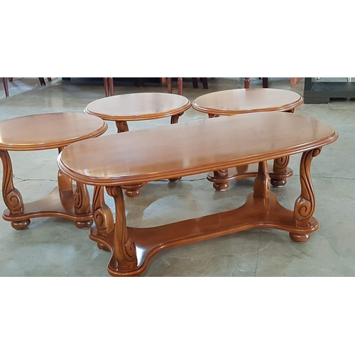 92 - Vintage / Classical Style Coffee & Side Table Set; Oval Shaped Coffee Table (100cm x 54cm x 43cm) To... 