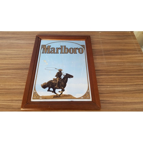 97 - Malboro Vintage Advertising Mirror in Hard Wood Frame and Clarice Cliff 