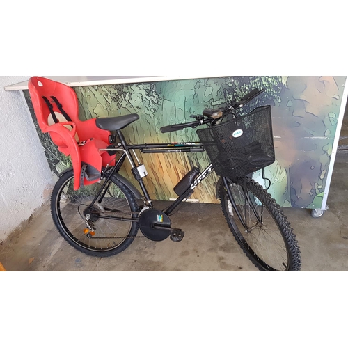 Men s Mountain Bike Huffy Stalker LC 18 Speed Multi Terrain with Children s Bike Seat Back Mount