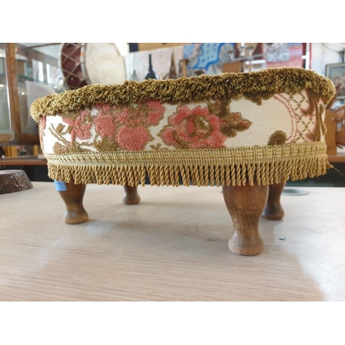 117 - Vintage Oval Shape Embroidered Footstool 
