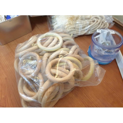 234 - Ashwood Curtain Rings (x40) & Pole Holders (x9) Knob Ens (x2) Silk Tie Backs (x6) Valance Creator (x... 