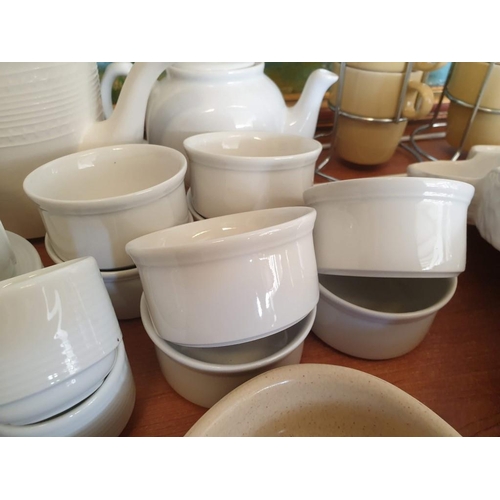 235 - Assorted Crockery Pizza Baker, Ramekins, Mugs, Tea Pots, Candle Holders & Radiator Rails