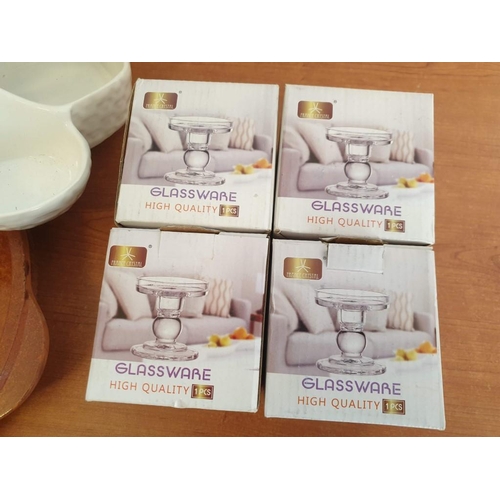 235 - Assorted Crockery Pizza Baker, Ramekins, Mugs, Tea Pots, Candle Holders & Radiator Rails