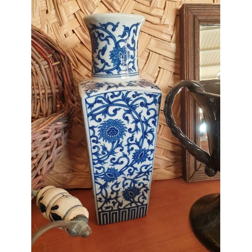 243 - Assorted Vases, Candle Holders, Copper Pots, Dried Flowers, Old Wooden Mirror & 2 x Decorative Wall ... 