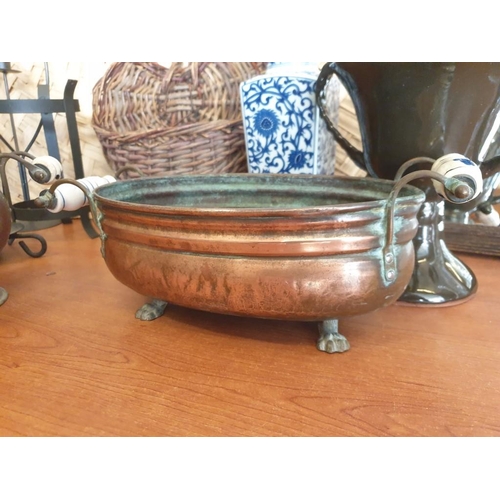 243 - Assorted Vases, Candle Holders, Copper Pots, Dried Flowers, Old Wooden Mirror & 2 x Decorative Wall ... 