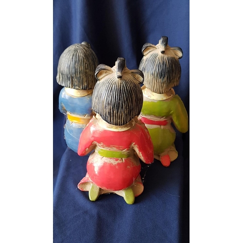 260 - Collection of 5 x Vintage Resin Figurines of Geisha, 2 x Standing (H:37cm each) and 3 x Seated Playi... 