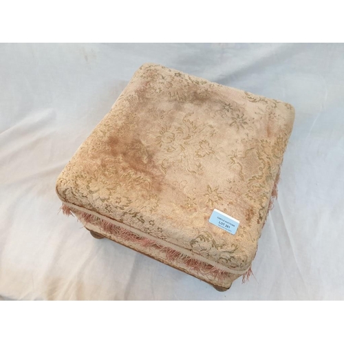 261 - Antique Foot Stool in Original Embroidered Covering & Wooden Bun Feet (31cm x 31cm x 26cm)
