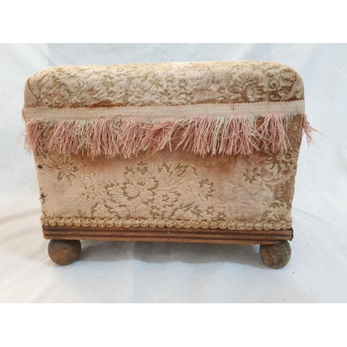261 - Antique Foot Stool in Original Embroidered Covering & Wooden Bun Feet (31cm x 31cm x 26cm)