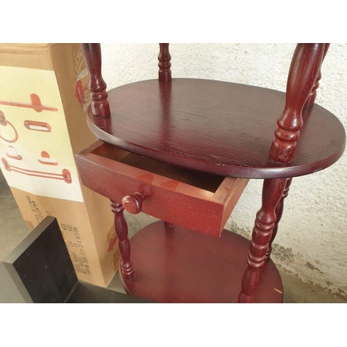 308 - Dark Wood Oval / 3 - Tier Occasional / Side Table, Together with 