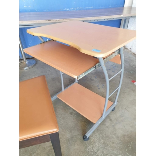 312 - Small Desk with Light Wood Top, Keyboard Shelf (60cm x 45cm x H:74cm) Together with Dinning Chair (2... 