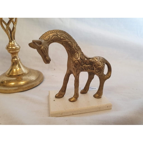 317 - Pair of Brass Candle Sticks (H:25.5cm) Together with Brass Lovers Statues on Marble Effect Base (L;1... 