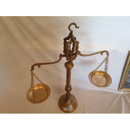 319 - Vintage Brass Ornamental Balance Scales (H:61cm)