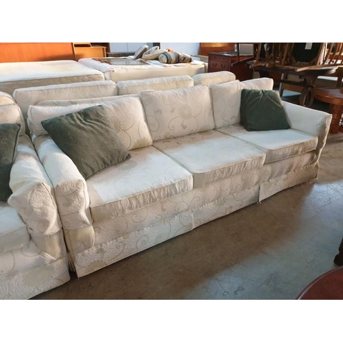 330 - 3 - Seater and 2 - Seater Cream Patterned Fabric Sofa with Green Scatter Cushions (2)