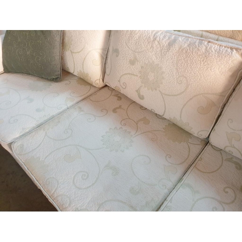 330 - 3 - Seater and 2 - Seater Cream Patterned Fabric Sofa with Green Scatter Cushions (2)