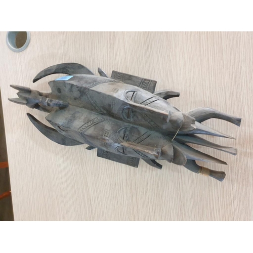 348 - Carved Wood Figure of Man Smoking Pipe (29cm) Carved Wooden African Mask / Wall Hanging with 2 x Fac... 