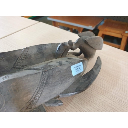 348 - Carved Wood Figure of Man Smoking Pipe (29cm) Carved Wooden African Mask / Wall Hanging with 2 x Fac... 