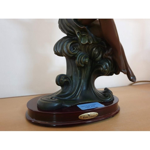 270 - Decorative Bronze Effect Statue of Goddess on Waves (Resin?) on Wood Base Titles 
