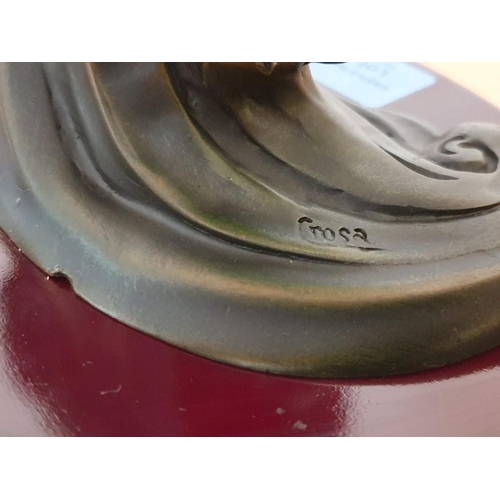 270 - Decorative Bronze Effect Statue of Goddess on Waves (Resin?) on Wood Base Titles 