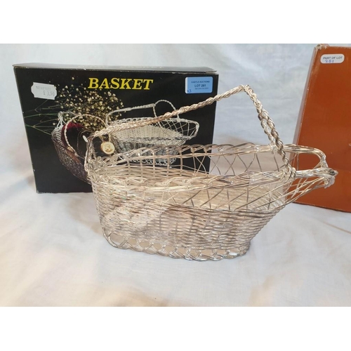281 - Silver Plated Hand Woven Wire Basket Bottle Holder, Together with Silea White Metal Wine Bottle Stan... 