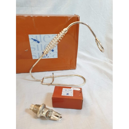 281 - Silver Plated Hand Woven Wire Basket Bottle Holder, Together with Silea White Metal Wine Bottle Stan... 