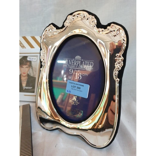 300 - Decorative Silver plated Picture Frame (20cm x 14.5cm Overall) 2 x Other Picture Frames and a 