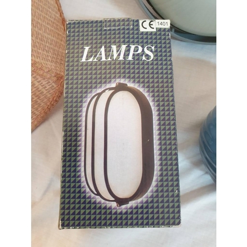 241 - 2 x Exterior Light Fittings, 2 x Table Lamps, Pink Shade