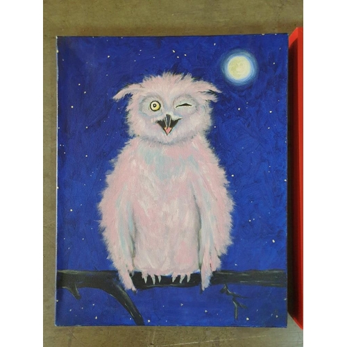 182 - Oil on Canvas of Own, Together with Abstract Print in Red Frame (Approx. 42cm x 52cm) (2)