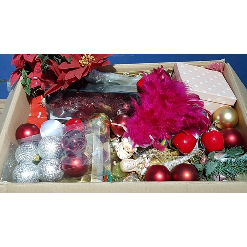 111 - Large Box of Christmas Decorative inc Christmas Balls, Christmas Flowers, Figurines etc