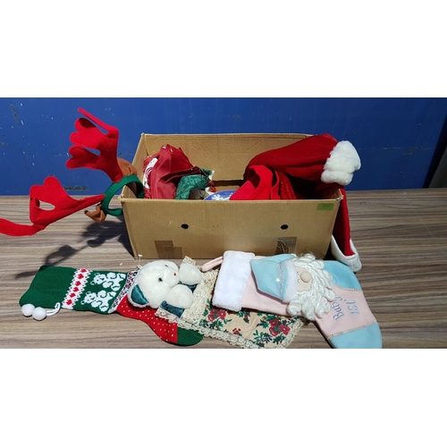 112 - Christmas Decorations; 4 x Christmas Plates, 4 x Christmas Stockings, 6 x Santa Hats, Assorted Chris... 