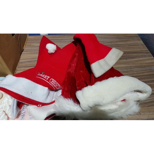 112 - Christmas Decorations; 4 x Christmas Plates, 4 x Christmas Stockings, 6 x Santa Hats, Assorted Chris... 
