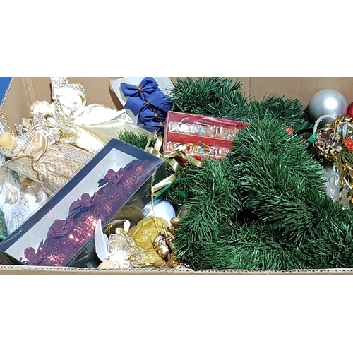 113 - Large Box of Christmas Decorative inc; Christmas Balls, Christmas Flowers, Figurines etc