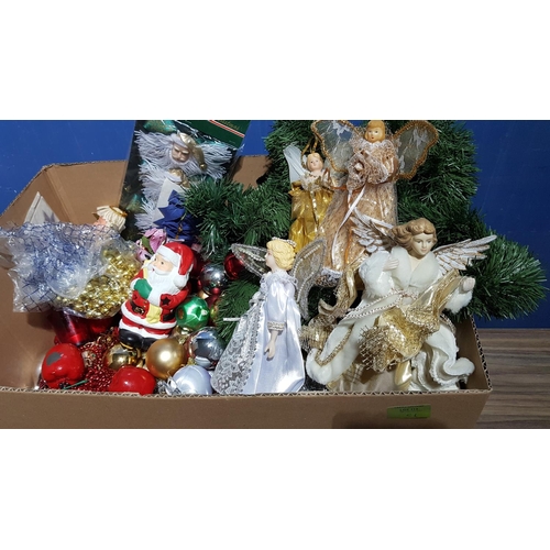 113 - Large Box of Christmas Decorative inc; Christmas Balls, Christmas Flowers, Figurines etc