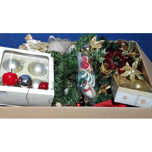 115 - Large Box of Christmas Decorative Balls Christmas Flowers, Figurines and Others