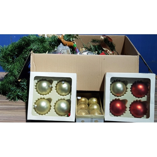 115 - Large Box of Christmas Decorative Balls Christmas Flowers, Figurines and Others
