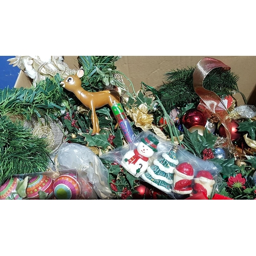 115 - Large Box of Christmas Decorative Balls Christmas Flowers, Figurines and Others