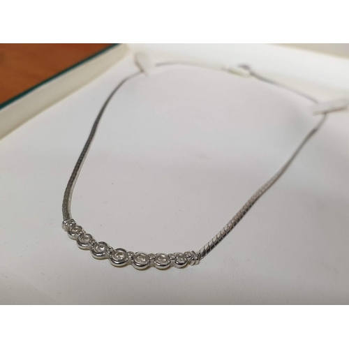 105 - 9ct White Gold and Diamond Necklace, Flat Chain with Line of Round Cut Diamonds Lenght:42cm Total We... 