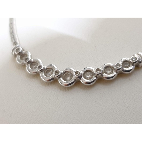 105 - 9ct White Gold and Diamond Necklace, Flat Chain with Line of Round Cut Diamonds Lenght:42cm Total We... 