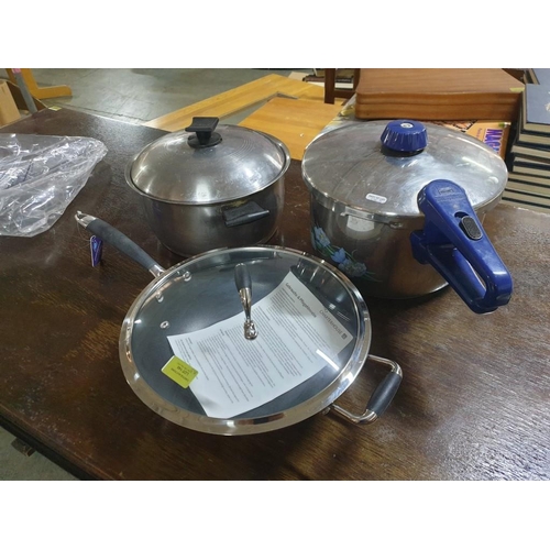 145 - Charterhouse 18/8 Stainless 
Steel Lidded Frying Pan (No1204) Un-Used Together with Lidded Twin Hand... 