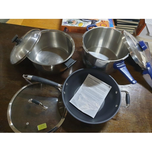 145 - Charterhouse 18/8 Stainless 
Steel Lidded Frying Pan (No1204) Un-Used Together with Lidded Twin Hand... 