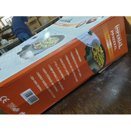 148 - Imperail Teppanyaki 42cm Electric Non - Stick Pan, Model PP42XXXL) with Lid in Box *Working when Lot... 
