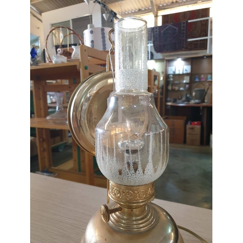 167 - Vintage Style Copper Electric Wall Lamp in Shape of Oil Lamp with Glass Shade *Working when Lotted*