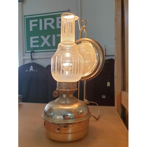 167 - Vintage Style Copper Electric Wall Lamp in Shape of Oil Lamp with Glass Shade *Working when Lotted*