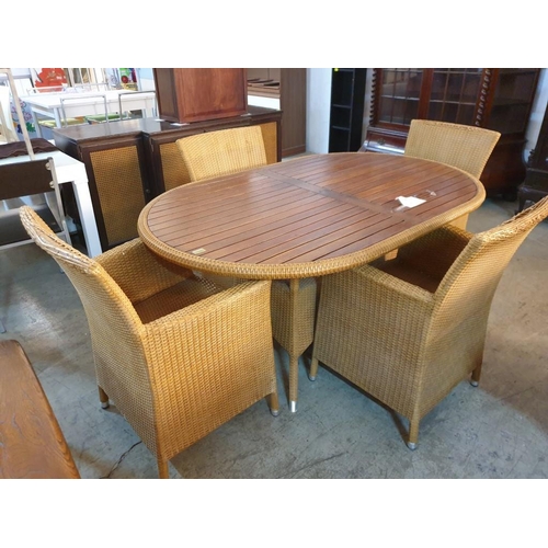 66 - Wood and Rattan Garden / Patio Table & Chairs; Oval Shape Dinning Table (160 x 100cm) with Set of 4 ... 
