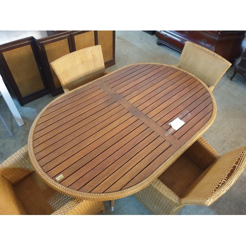 66 - Wood and Rattan Garden / Patio Table & Chairs; Oval Shape Dinning Table (160 x 100cm) with Set of 4 ... 