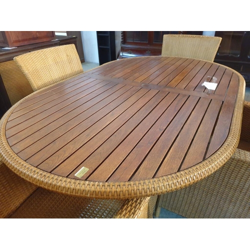66 - Wood and Rattan Garden / Patio Table & Chairs; Oval Shape Dinning Table (160 x 100cm) with Set of 4 ... 